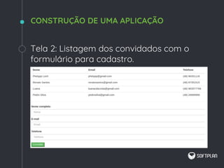 Tela 2: Listagem dos convidados com o
formulário para cadastro.
CONSTRUÇÃO DE UMA APLICAÇÃO
 