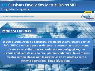927 Cursistas Envolvidos Matriculas no SIPI.
Integrado.mec.gov.br




Perfil dos Cursistas
 