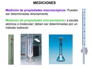 MEDICIONES

Medición de propiedades macroscópicas: Pueden
ser determinadas directamente.

Medición de propiedades microscó...