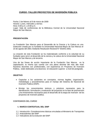 Curso Taller de Inversión Pública