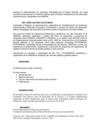 Curso Taller de Inversión Pública