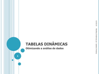 TABELAS DINÂMICAS Otimizando a análise de dados 01/03/10 Planilhas Dinâmicas por  Isabela D'Andrea 