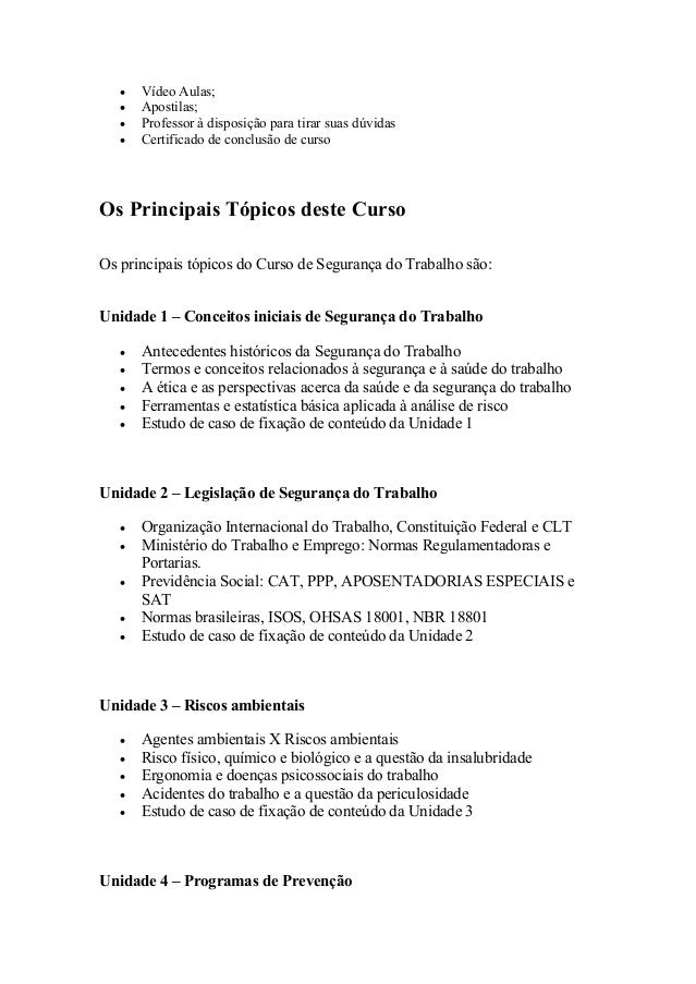 Curso tecnico seguranca do trabalho a distancia