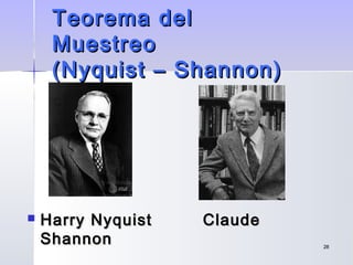 2828
Teorema delTeorema del
MuestreoMuestreo
(Nyquist – Shannon)(Nyquist – Shannon)
 Harry Nyquist ClaudeHarry Nyquist Claude
ShannonShannon
 