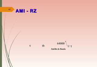 41
AMI - RZAMI - RZ
τ tb
Ancho de Banda
1/ τ
64000
 