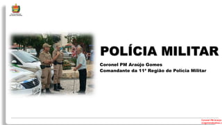 Coronel PM Araújo
scogomes@yahoo.co
POLÍCIA MILITAR
Coronel PM Araújo Gomes
Comandante da 11ª Região de Polícia Militar
 