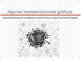 Algunas representaciones gráficas Ejemplo de estudio de la blogosfera a través de feevy: proyecto de David de Ugarte 
