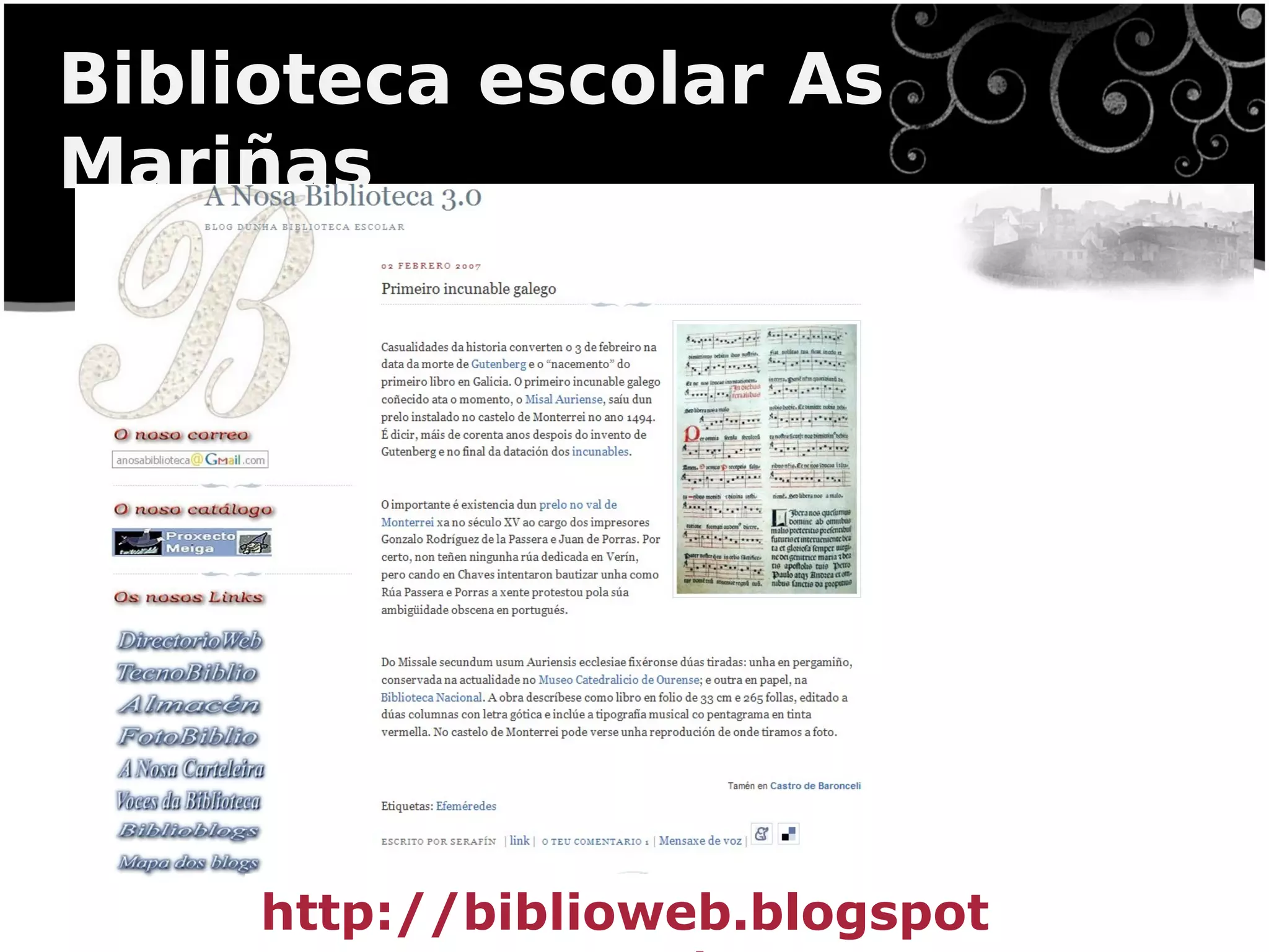 Biblioteca escolar As
Mariñas




     http://biblioweb.blogspot
 