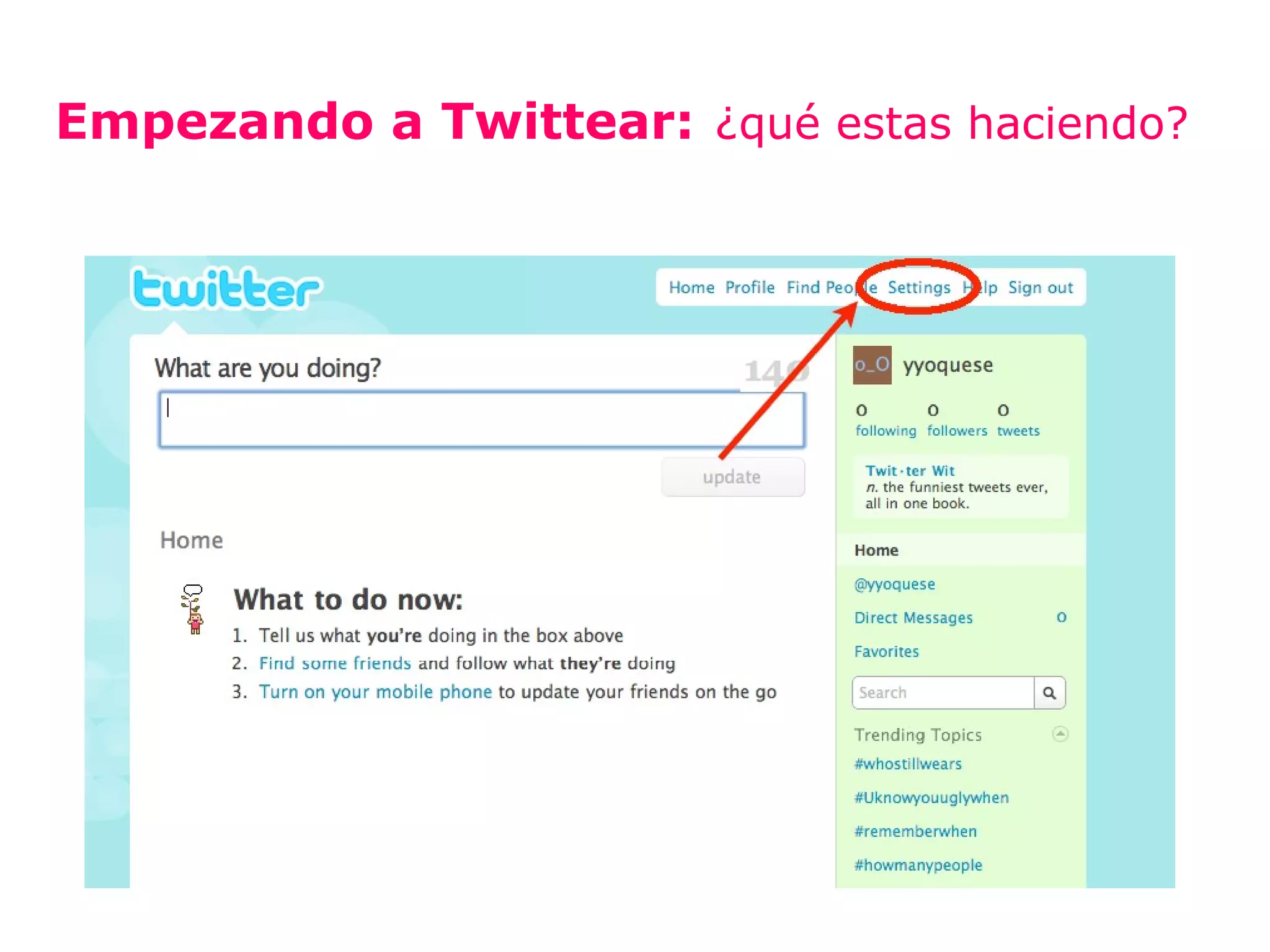 Empezando a Twittear: ¿qué estas haciendo?
 