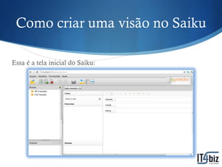 Como criar uma visão no Saiku

Essa é a tela inicial do Saiku:
 
