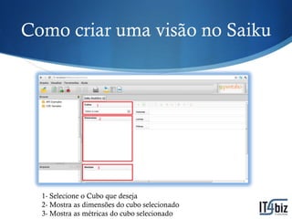 Como criar uma visão no Saiku




  1- Selecione o Cubo que deseja
  2- Mostra as dimensões do cubo selecionado
  3- Mostra as métricas do cubo selecionado
 
