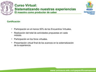 Curso Virtual Sistematización Estrategia Virtualidad