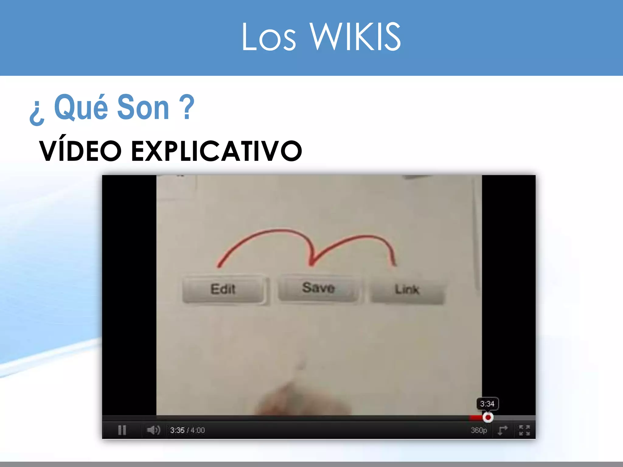 TEMA 3    HERRAMIENTAS WEB
                             Los WIKIS
     ¿ Qué Son ?
         VÍDEO EXPLICATIVO
 