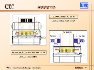 WEG - Transformando Energia em Soluções
AUTO VENTILADO -IC 01
LINHAS MGA, MAA E AGA
VENTILAÇÃO INDEPENDENTE - IC 06
LINHAS MGV E MAV
Simétrica 1-1
 