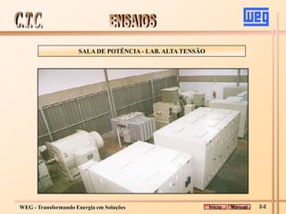 WEG - Transformando Energia em Soluções Manual 2-2
Início
SALA DE POTÊNCIA - LAB. ALTA TENSÃO
 