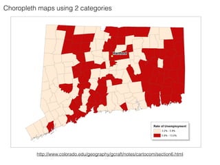 Choropleth maps using 2 categories
http://www.colorado.edu/geography/gcraft/notes/cartocom/section6.html
 