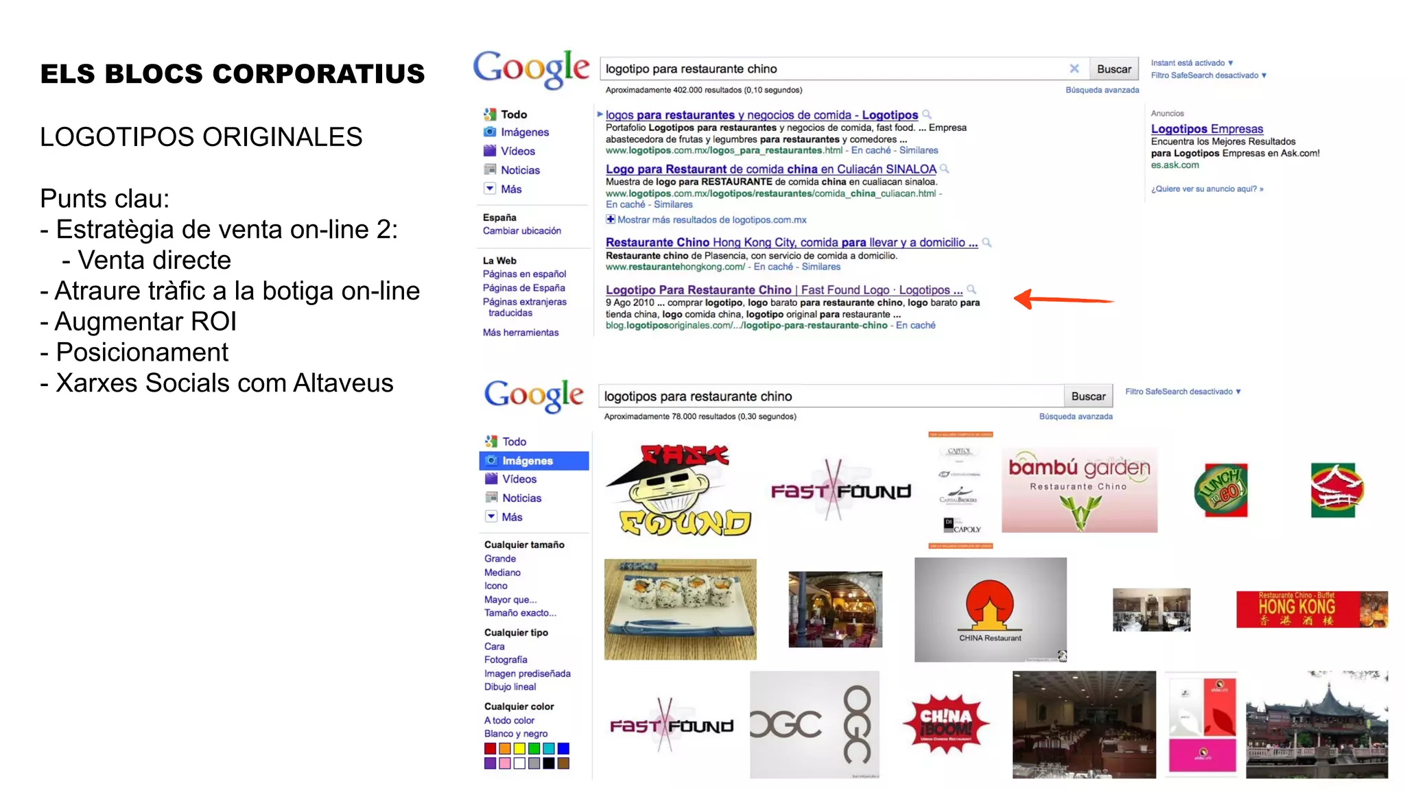 ELS BLOCS CORPORATIUS

LOGOTIPOS ORIGINALES

Punts clau:
- Estratègia de venta on-line 2:
  - Venta directe
- Atraure tràfic a la botiga on-line
- Augmentar ROI
- Posicionament
- Xarxes Socials com Altaveus
 