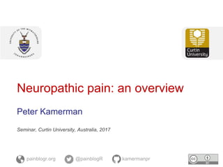 Neuropathic pain: an overview
Peter Kamerman
Seminar, Curtin University, Australia, 2017
painblogr.org @painblogR kamermanpr
 