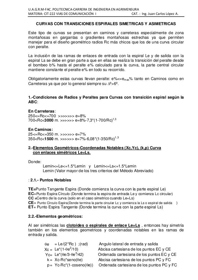 Curvas Con Transiciones Espirales Simetricas Y Asimetricas Resumen