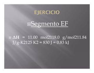 Segmento    EF

   ΔH = 11.00 mol2118.0 g/mol211.84
    J/g-K2125 K2 = 830 J = 0.83 kJ
 