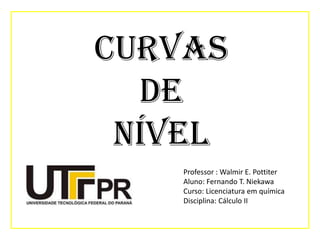 Curvas
de
nível
Professor : Walmir E. Pottiter
Aluno: Fernando T. Niekawa
Curso: Licenciatura em química
Disciplina: Cálculo II

 