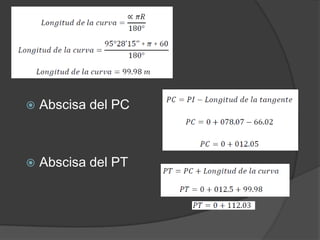    Abscisa del PC



   Abscisa del PT
 