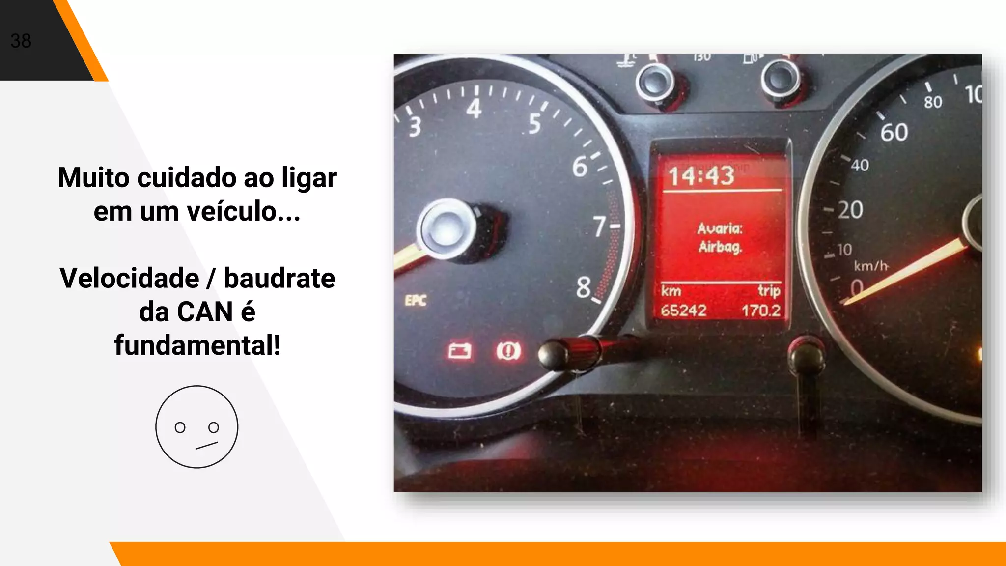 38
Muito cuidado ao ligar
em um veículo...
Velocidade / baudrate
da CAN é
fundamental!
 