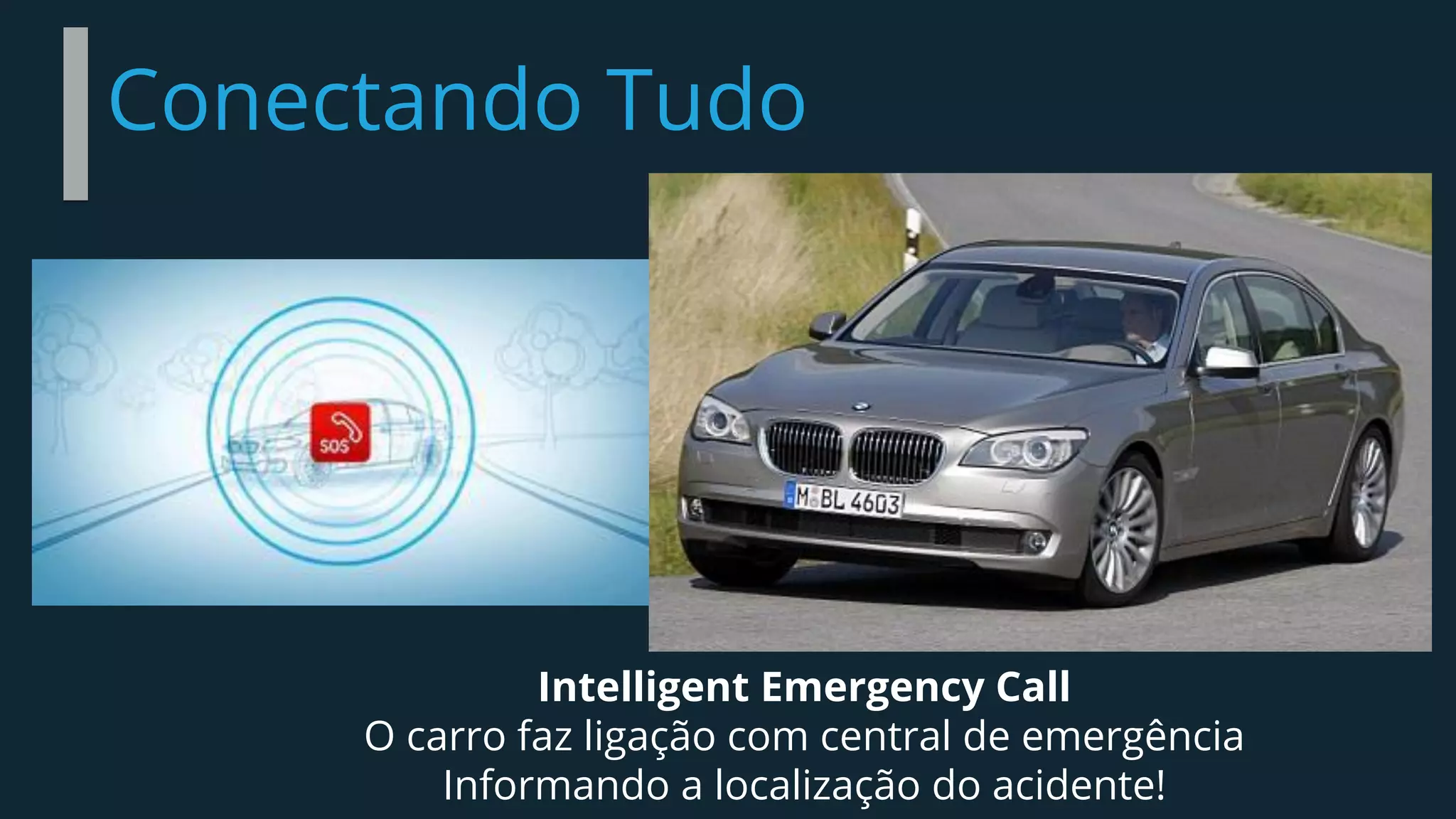Conectando Tudo
Intelligent Emergency Call
O carro faz ligação com central de emergência
Informando a localização do acidente!
 