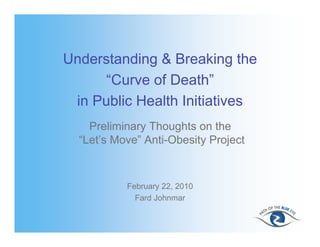 Understanding & Breaking the
      “Curve of Death”
 in Public Health Initiatives
    Preliminary Thoughts on the
  “Let’s Move” Anti-Obesity Project


           February 22, 2010
             Fard Johnmar
 