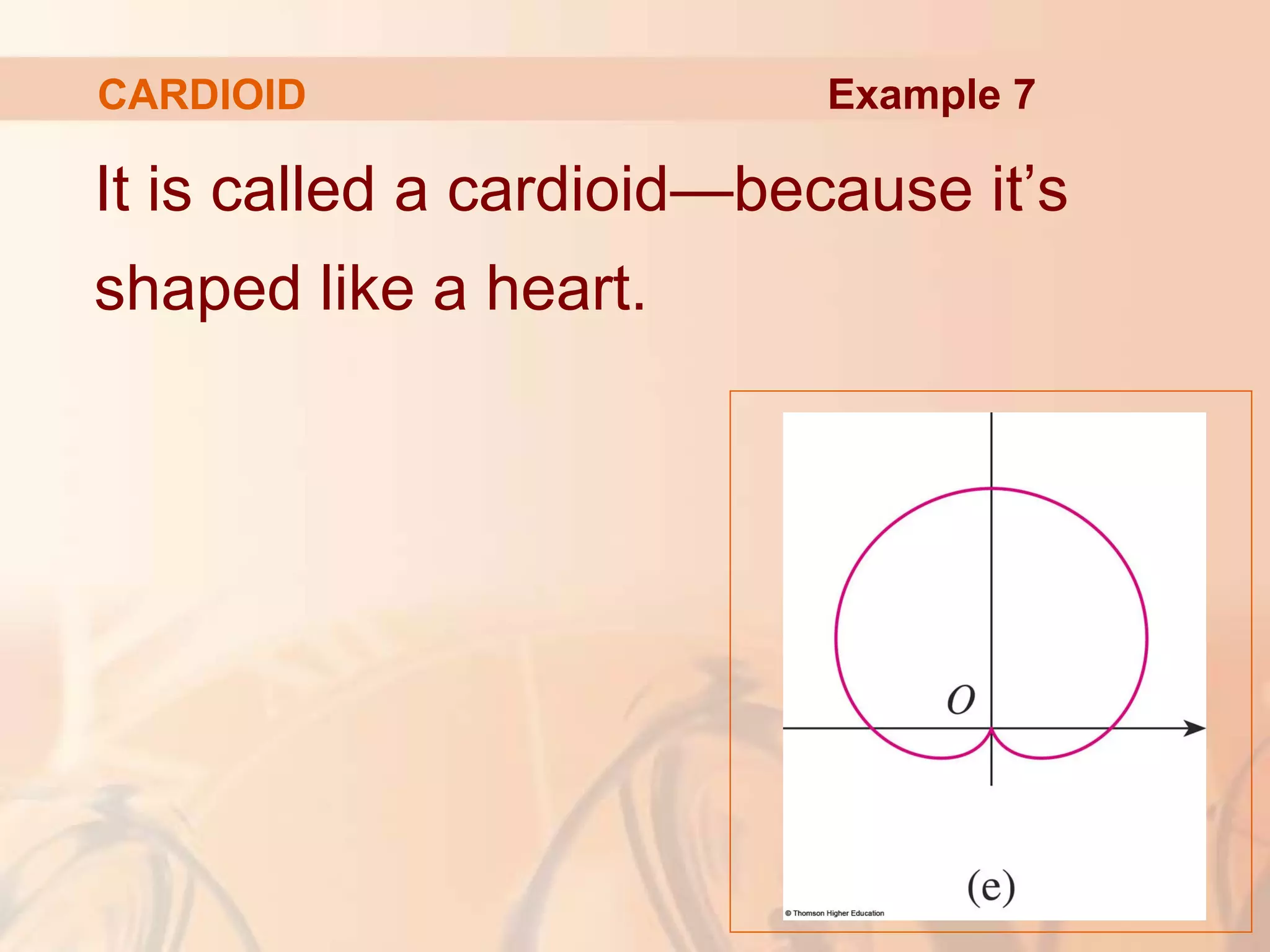 CARDIOID
It is called a cardioid—because it’s
shaped like a heart.
Example 7
 