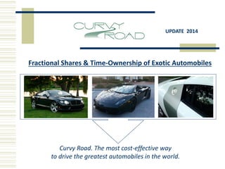 UPDATE 2014

Fractional Shares & Time-Ownership of Exotic Automobiles

Curvy Road. The most cost-effective way
to drive the greatest automobiles in the world.

 