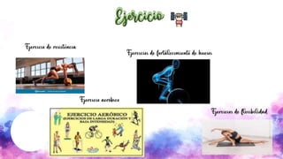 Ejercicio
Ejercicios de fortalecimiento de huesos
Ejercicio de resistencia
Ejercicio aeróbico
Ejercicios de flexibilidad
 