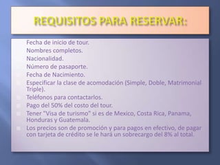 INFORMACION ADICIONALHORARIOALTURALa hora peruana es GMT-5 horas y es la misma que la hora estándar del Este de Estados Unidos (excepto cuando EEUU está en horario de verano, de Abril a Octubre). En referencia a otras ciudades, cuando es mediodía en Perú son:Santiago de Chile y Caracas 13:00 Rio de Janeiro 14:00 Nueva York 12:00 Madrid 18:00 Londres 17:00 Tokyo 03:00 Lima: nivel del mar, 54 m.s.n.m.Nazca: 588 m.s.n.m.Paracas: nivel del mar, 5 m.s.n.m.Cusco City: 3,360 m.s.n.m.Machu Picchu: 2,400 m.s.n.m.Valle de Urubamba : 2,850 m.s.n.m. 