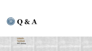 LinkedIn
Facebook
PPT Online
33
 