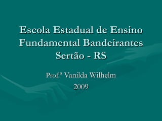 Escola Estadual de Ensino Fundamental Bandeirantes Sertão - RS Prof. ª Vanilda Wilhelm 2009 