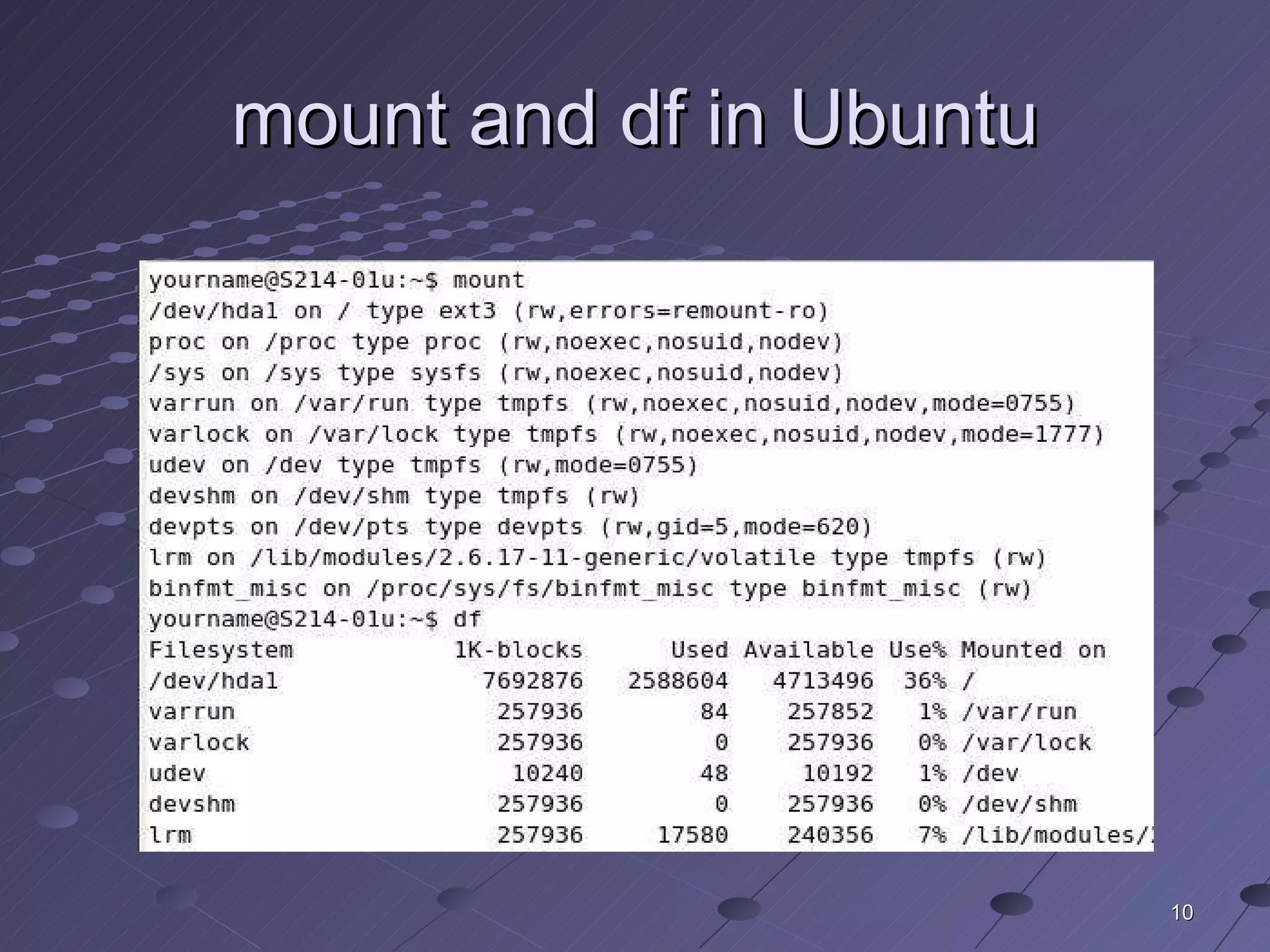 mount and df in Ubuntu 