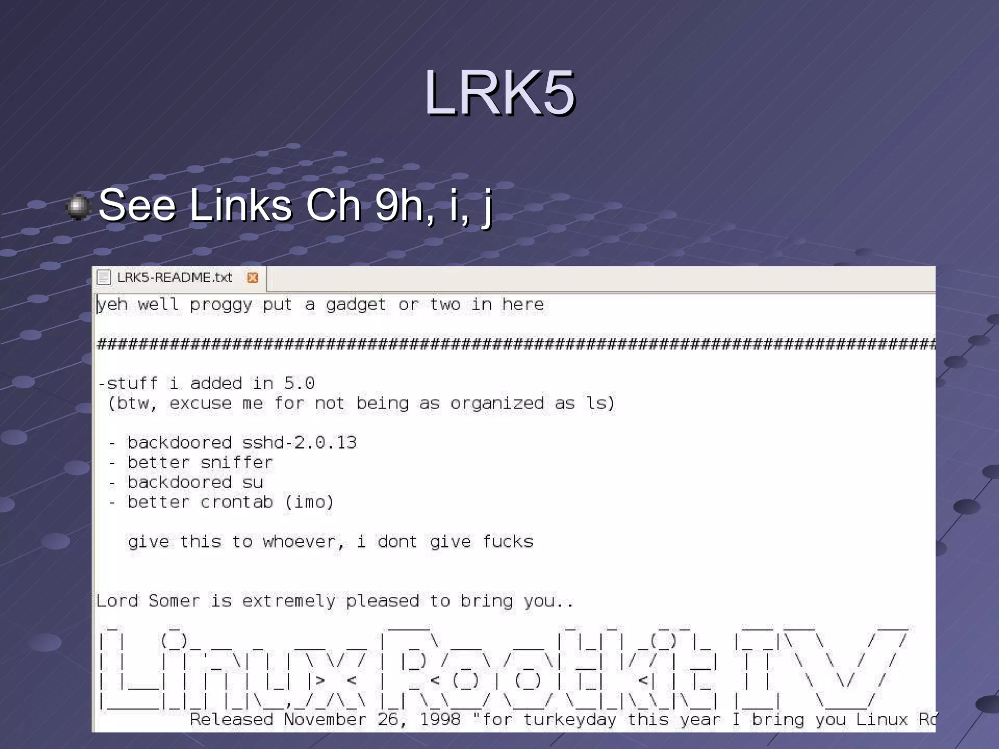 LRK5 See Links Ch 9h, i, j 