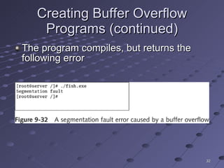 Creating Buffer Overflow Programs (continued) The program compiles, but returns the following error  