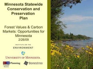 Minnesota Statewide Conservation and Preservation  Plan Forest Values & Carbon Markets: Opportunities for Minnesota 2/26/09 