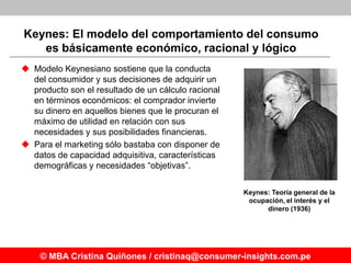 Keynes: El modelo del comportamiento del consumo
   es básicamente económico, racional y lógico
 Modelo Keynesiano sostie...