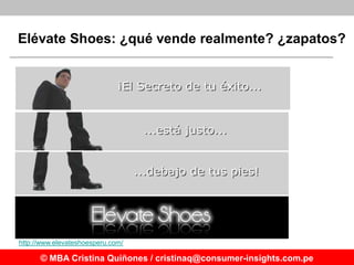 Elévate Shoes: ¿qué vende realmente? ¿zapatos?




http://www.elevateshoesperu.com/

      © MBA Cristina Quiñones / crist...