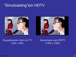 “ Simulcasting”em HDTV Enquadramento típico de TV (640 x 480) Interpolação para HDTV (1440 x 1080) 