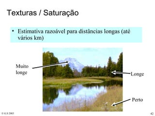 Texturas / Saturação Estimativa razoável para distâncias longas (até vários km) Perto Longe Muito longe 