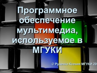 Программное обеспечение мультимедиа, используемое в МГУКИ © Руденко Ксения МГУКИ 2009 