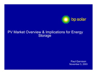 PV Market Overview & Implications for Energy
                 Storage




                                     Paul Garvison
                                    November 5, 2003
 