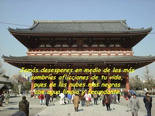 Jamás desesperes en medio de las más  sombrías aflicciones de tu vida,  pues de las nubes mas negras  cae agua limpia y fecundante. 