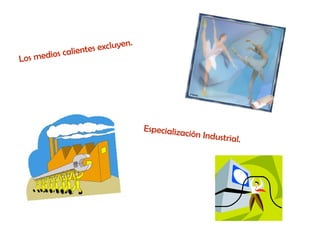 Los medios calientes excluyen.
Especialización Industrial.
 