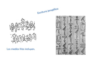 Escritura jeroglífica
Los medios fríos incluyen.
 