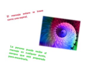 El mensaje entero se traza
como una espiral.
La persona puede recibir el
mensaje en cualquier punto,
siempre que esté preparado
para encontrarlo.
 