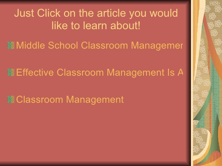 Classroom Management Education Articles